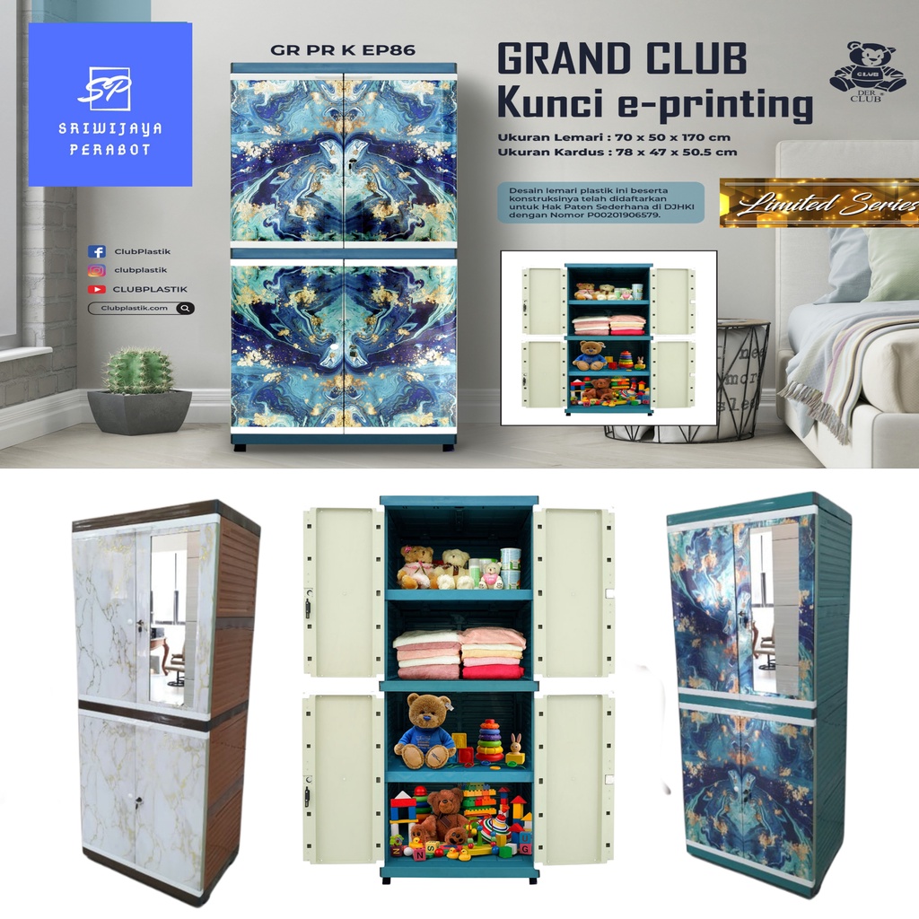 LEMARI PAKAIAN CLUB JUMBO GRAND PRINTING CERMIN KUNCI 4 SUSUN