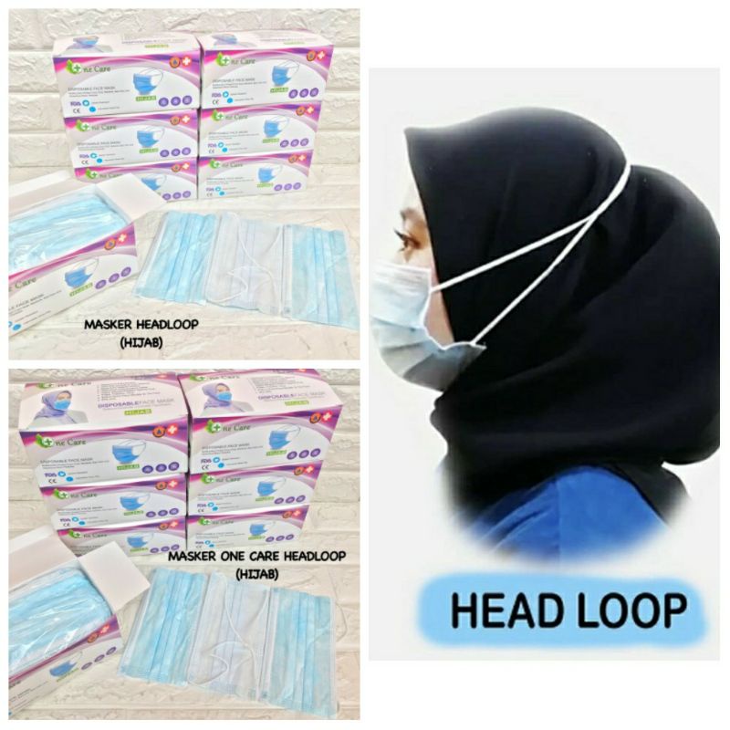 MASKER HEADLOOP/MASKER HIJAB NON MEDIS 3PLY WARNA PUTIH