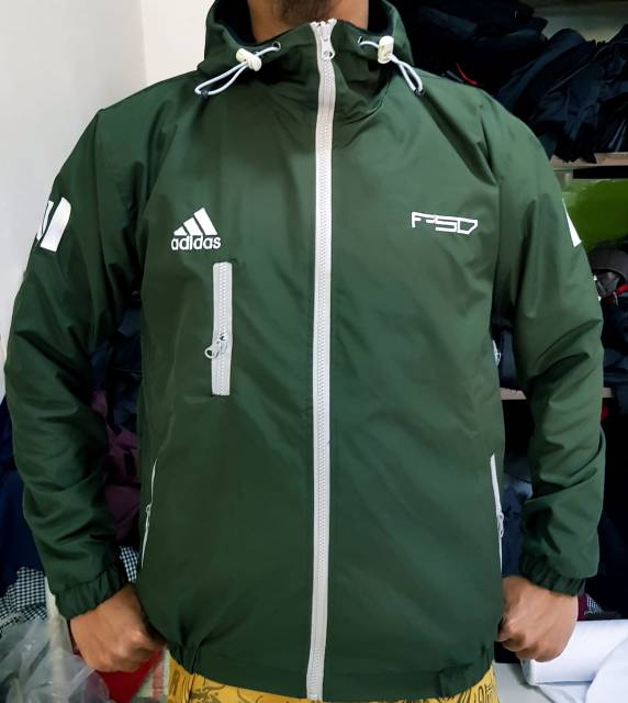 Jaket Tracker Adidas F50 Hijau Army Windbreaker Hoodie Jumper Bomber Pria Wanita Waterproof GradeOri