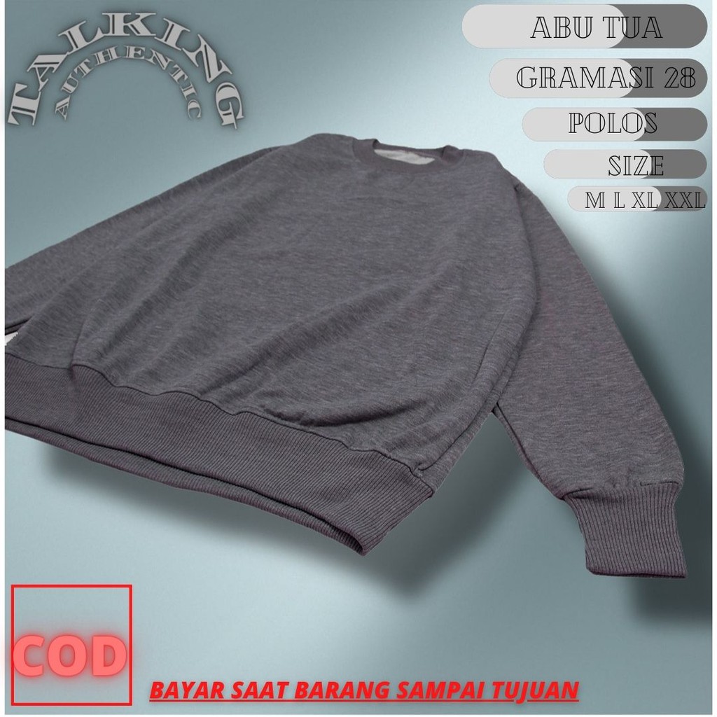 Crewneck Basic Pria Sweater Crewneck Polos Abu Tua Cowok Cewek Sweater Polos Jaket Pria Wanita