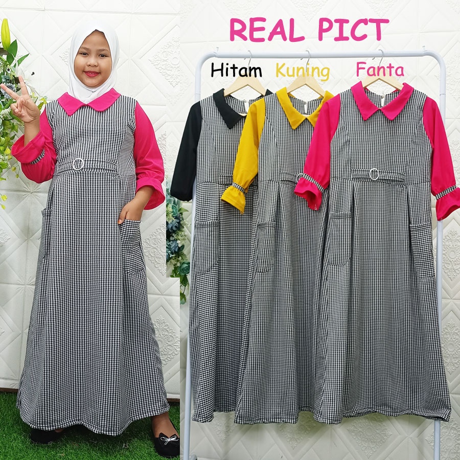 CERIA BERGAYA GAMIS DRESS KOTAK ANAK 5-12Tahun GL FASHION