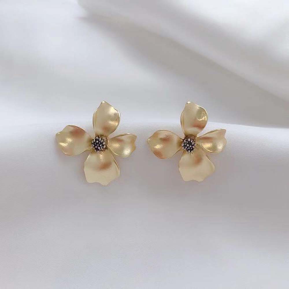 Anting Stud Bentuk Bunga Bahan Logam Matte Warna-Warni Gaya Korea Untuk Wanita