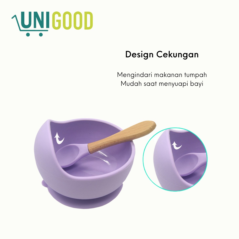 UNIGOOD - Mangkok Bayi Silikon Anti Tumpah Free Sendok Premium Suction Silicon Bowl