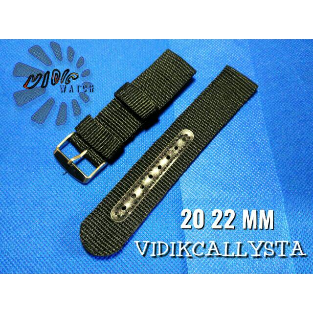 STRAP CANVAS NYLON ARMY 20 22 MM BLACK EDITION / TALI JAM TANGAN KANVAS HITAM ARMY