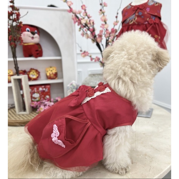 Baju Anjing Cheongsam Imlek Dengan Tas Kecil