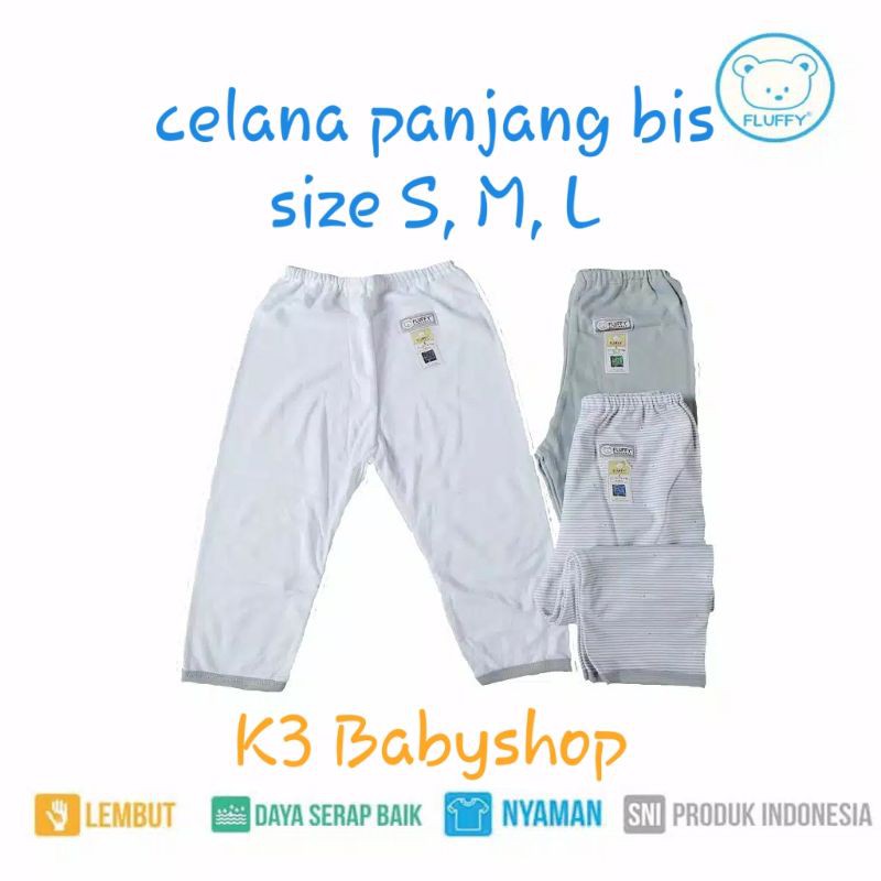 Celana Panjang Rib Bis Fluffy seri grey abu white putih celana bayi piyama anak SNI