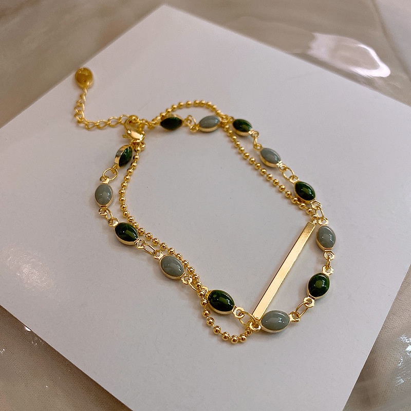 Coco Gelang Tangan Lapis Ganda Gaya Korea Vintage Aksen Opal Untuk Perhiasan Wanita