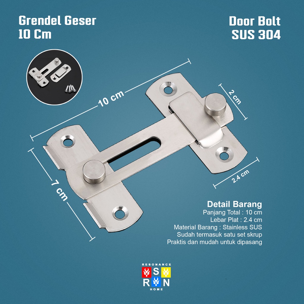 Grendel Kait Sus 304 / Slot Pintu Geser Sliding 10cm Resonance Home