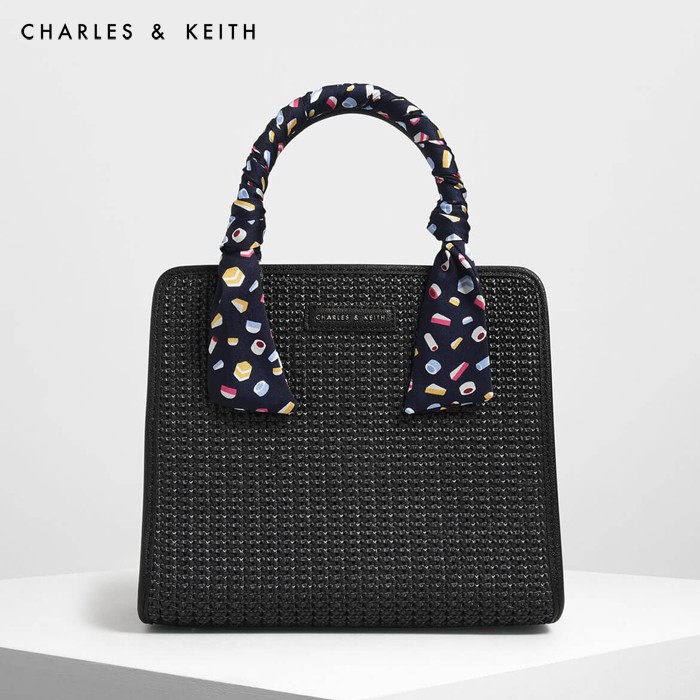 TAS WANITA KOREA SZ6181 Printed Satin Scarf Wrapped Woven Bag