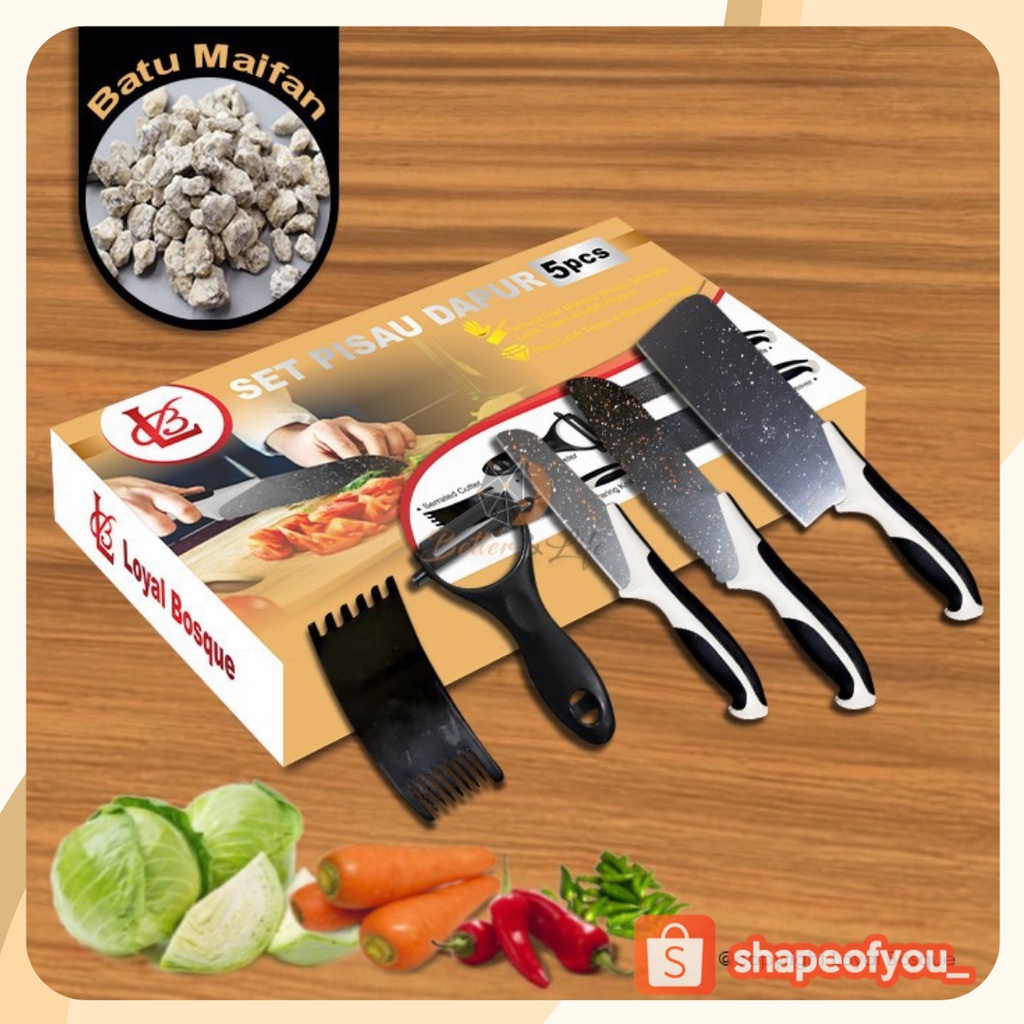 SET PISAU DAPUR ISI 5PC PISAU SET BATU MAIFAN 5in1 pisau dapur peeler Pisau Set Tajam Premium