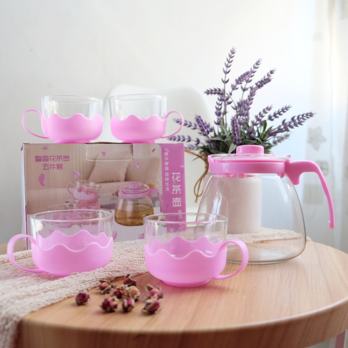 [TERBARU] SETT TEKO TEA POT SET 5 IN 1/TEKO DAN GELAS KACA SET / TEKO TEH SET 5 in 1 GRATIS BUBBLE