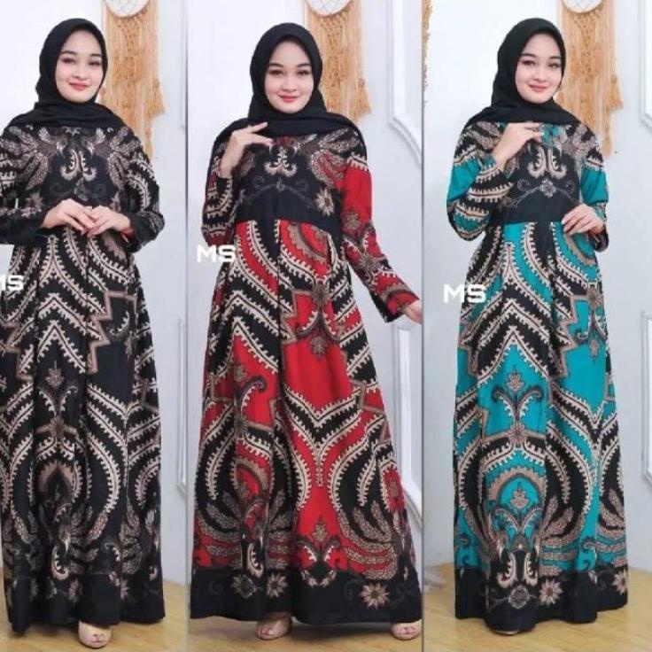 MS GAMIS BATIK MODERN SRIWEDARI MAXI BUMIL/BUSUI KATUN SOGAN ALL SIZE JUMBO 5BKS