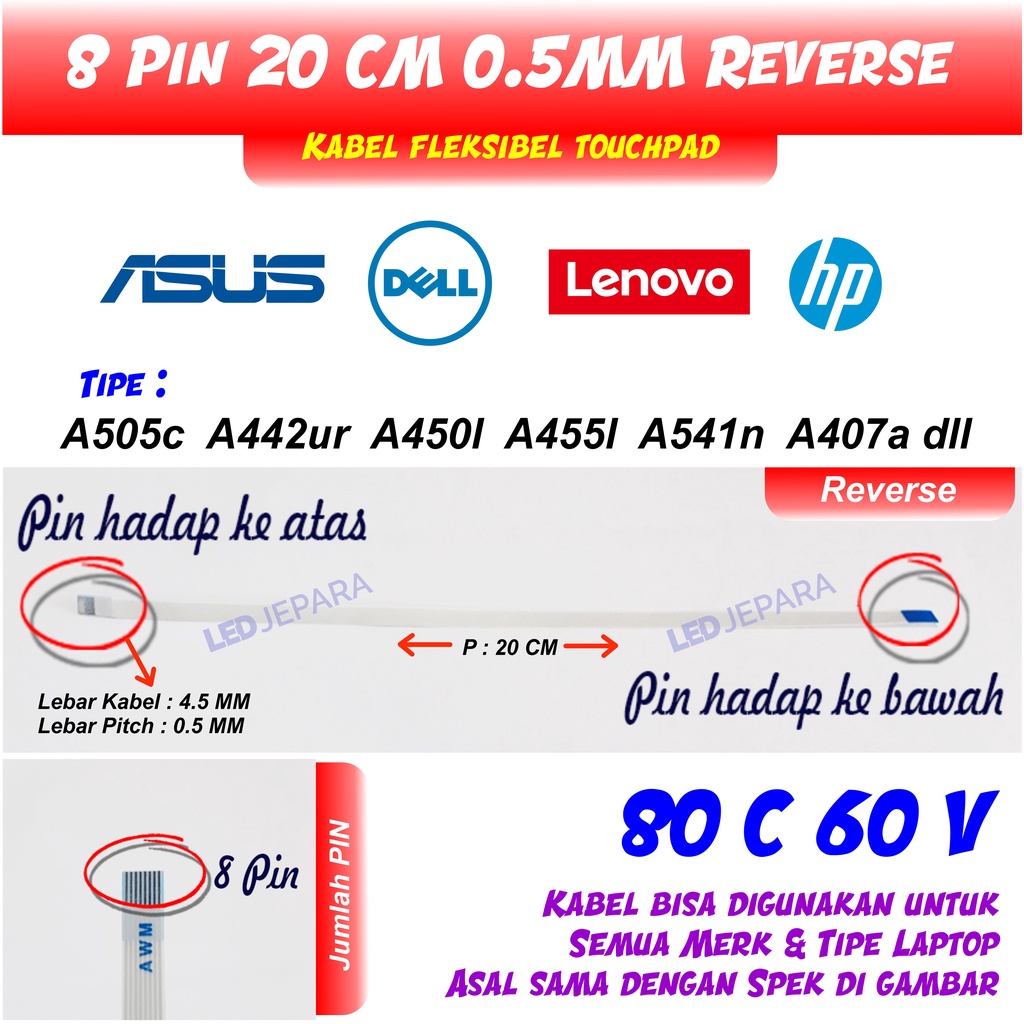 Kabel Fleksibel Touchpad Laptop 8 Pin 20 CM Lebar 4,5 CM Asus A505C A442UR A450l A455l x541n A407a