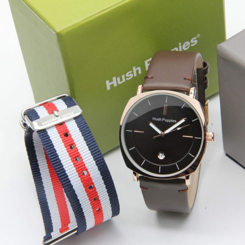 Jam Tangan Kanvas Kulit Terlaris Fashion Bisa COD Hush Puppies Free Strap