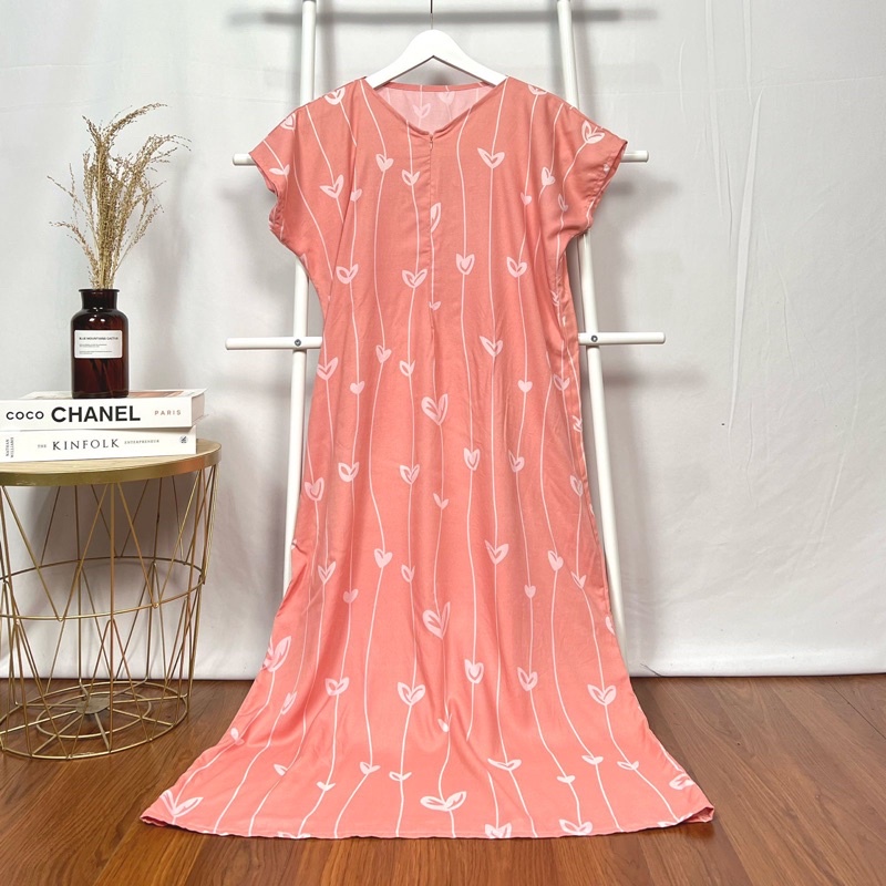 daster long semata kaki, daster panjang viral kekinian, daster rayon busui terlaris-Long Pink Heart