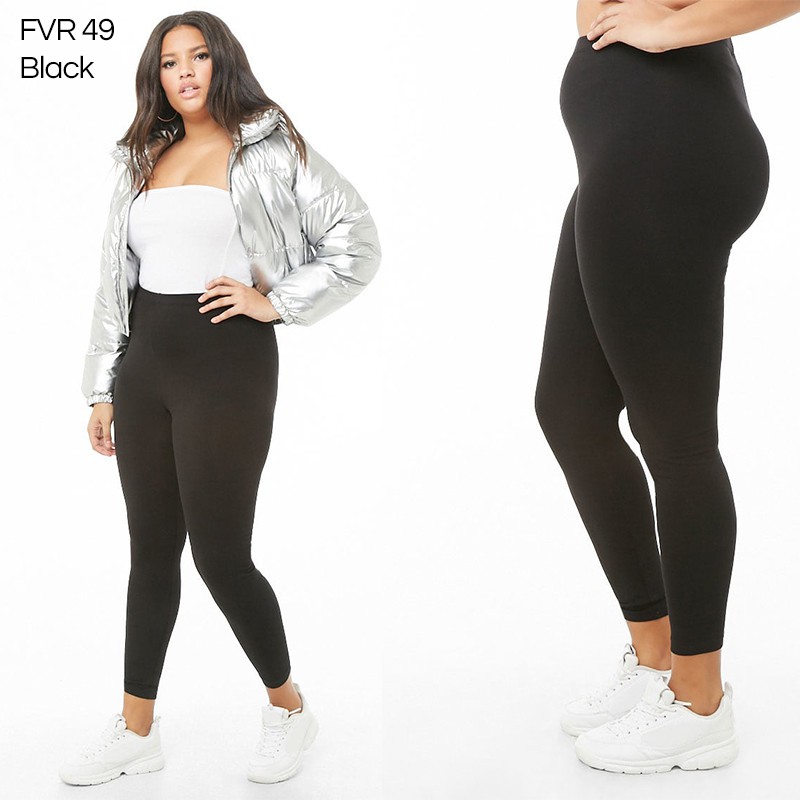 LEGGING JUMBO FOREVER21 Plus Size Knit Legging Hitam Polos