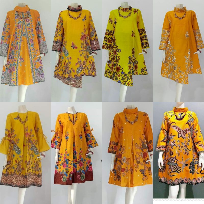 Atasan Batik wanita Tunik warna Kuning ld 105 & 120