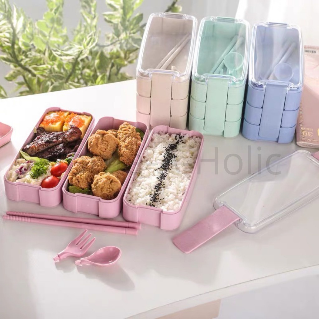 [COD] LUNCH BOX 900ML KOTAK MAKAN JERAMI GANDUM 3 SUSUN BPA FREE