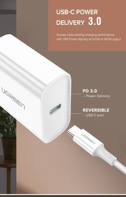 Ugreen Charger 20W PD Fast Charger + Kabel USB C to C Android Bukan iPhone