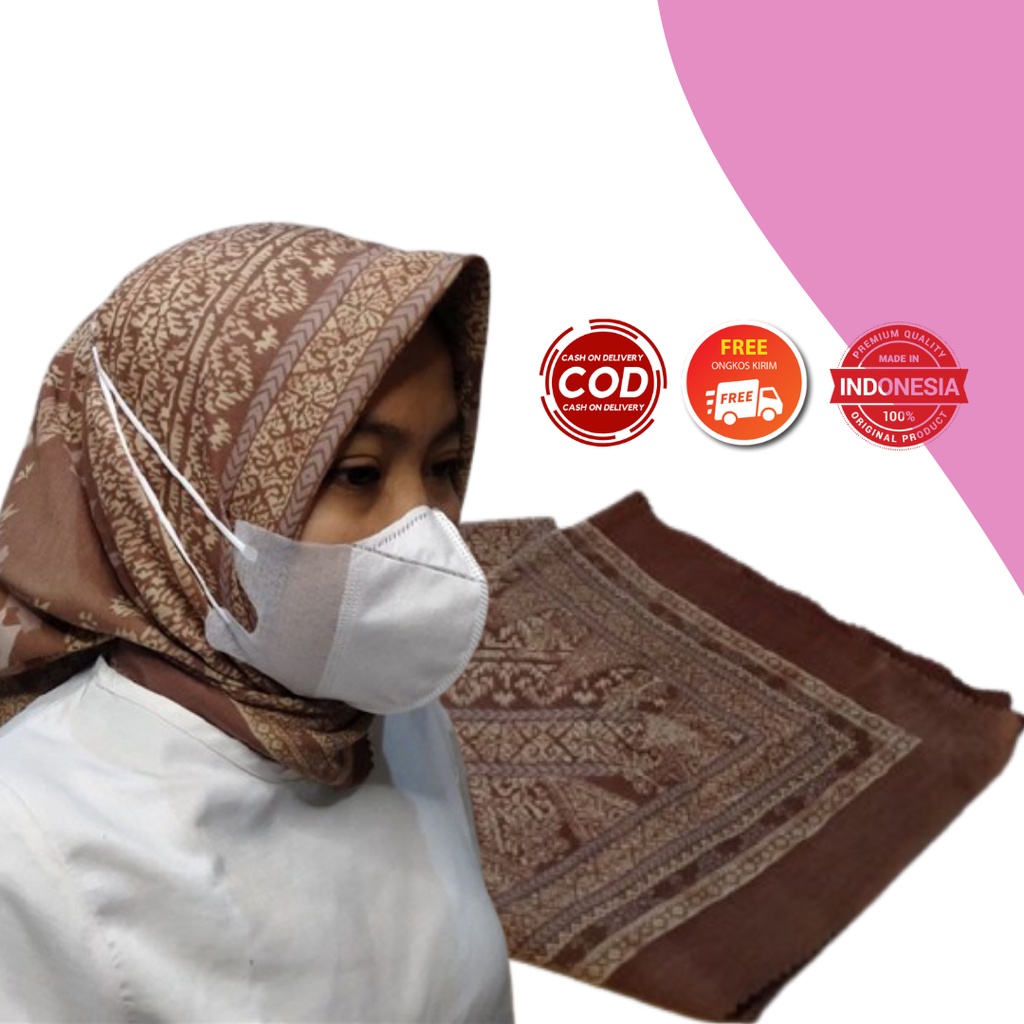 Hijab Segi Empat Jilbab Motif Songket Palembang Cokelat Yoko songket