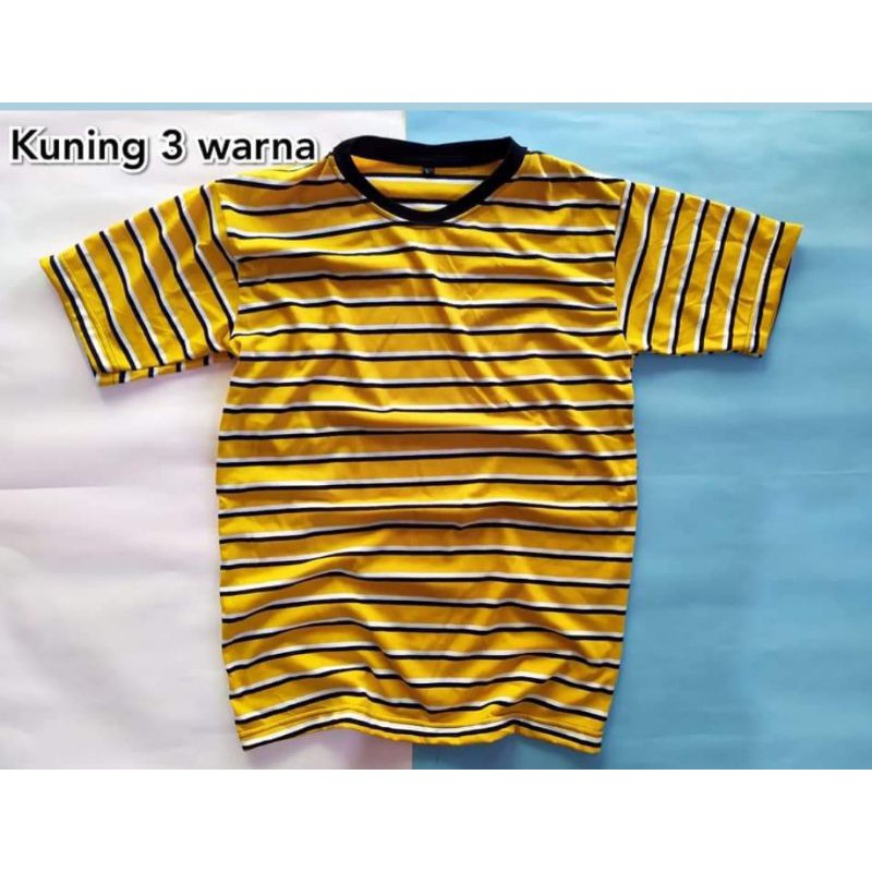 kaos stripe hitam putih kuning besar size S-5XL