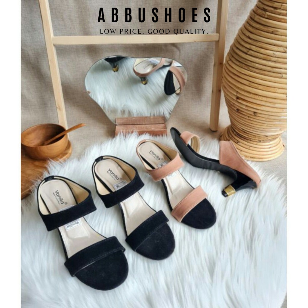 ABBUSHOES Hs 109 higheels T. 7cm wanita bahan suede terbaru