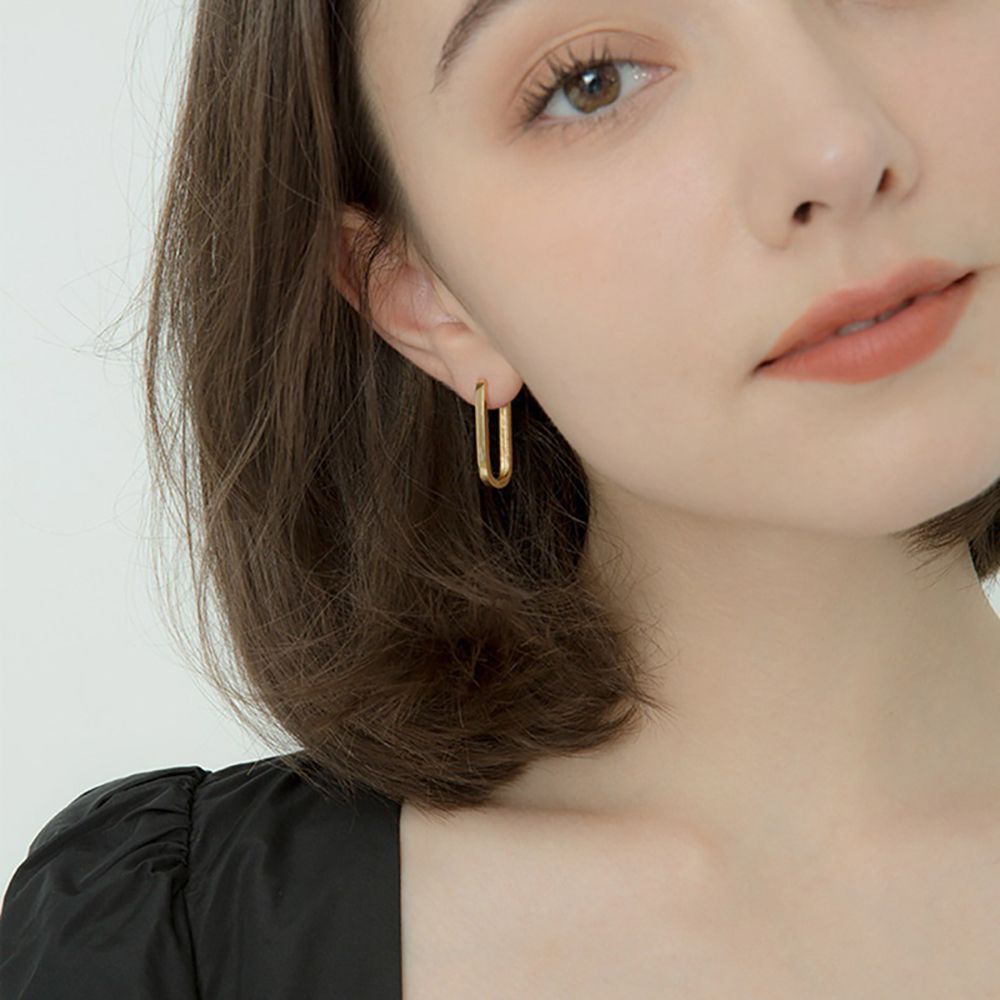 Needway  Simple Rectangular Earrings Geometric Female Hoop Earrings Ear Buckle Party Gold Color Oval Shape Woman Copper Girls Fashion Jewelry/Multicolor