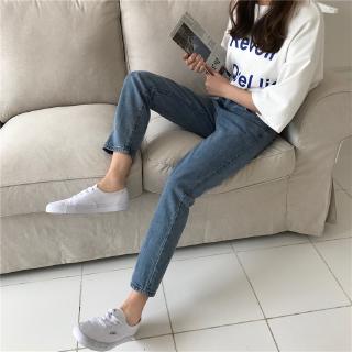 Celana Panjang Model Lurus Pinggang Karet Bahan Jeans Celana Panjang Model Lurus Pinggang Karet Bahan Jeans