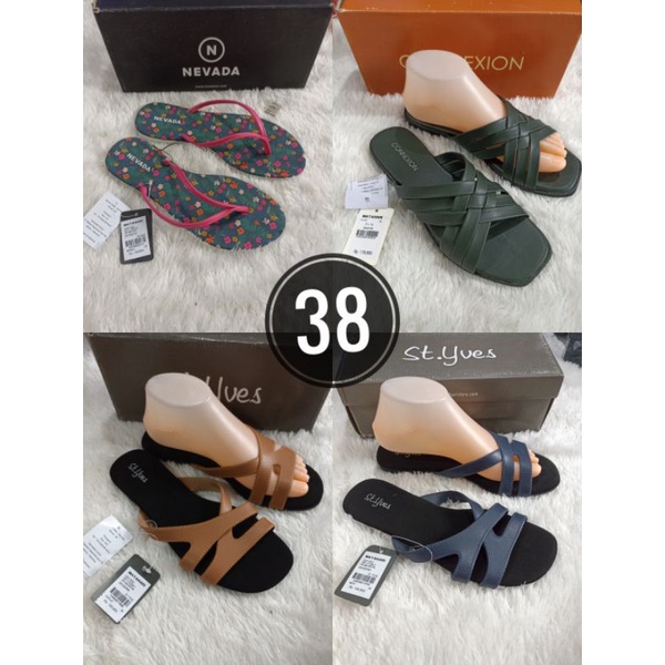 Connexion 38 Sandal sendal flat shoes tali wanita coklat branded matahari original