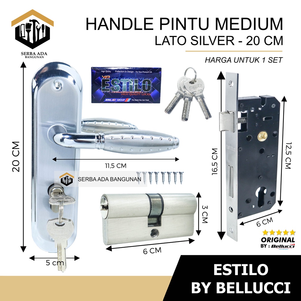 1 Set Kunci Pintu Tanggung Estilo | Handle Tanggung Estilo | bellucci