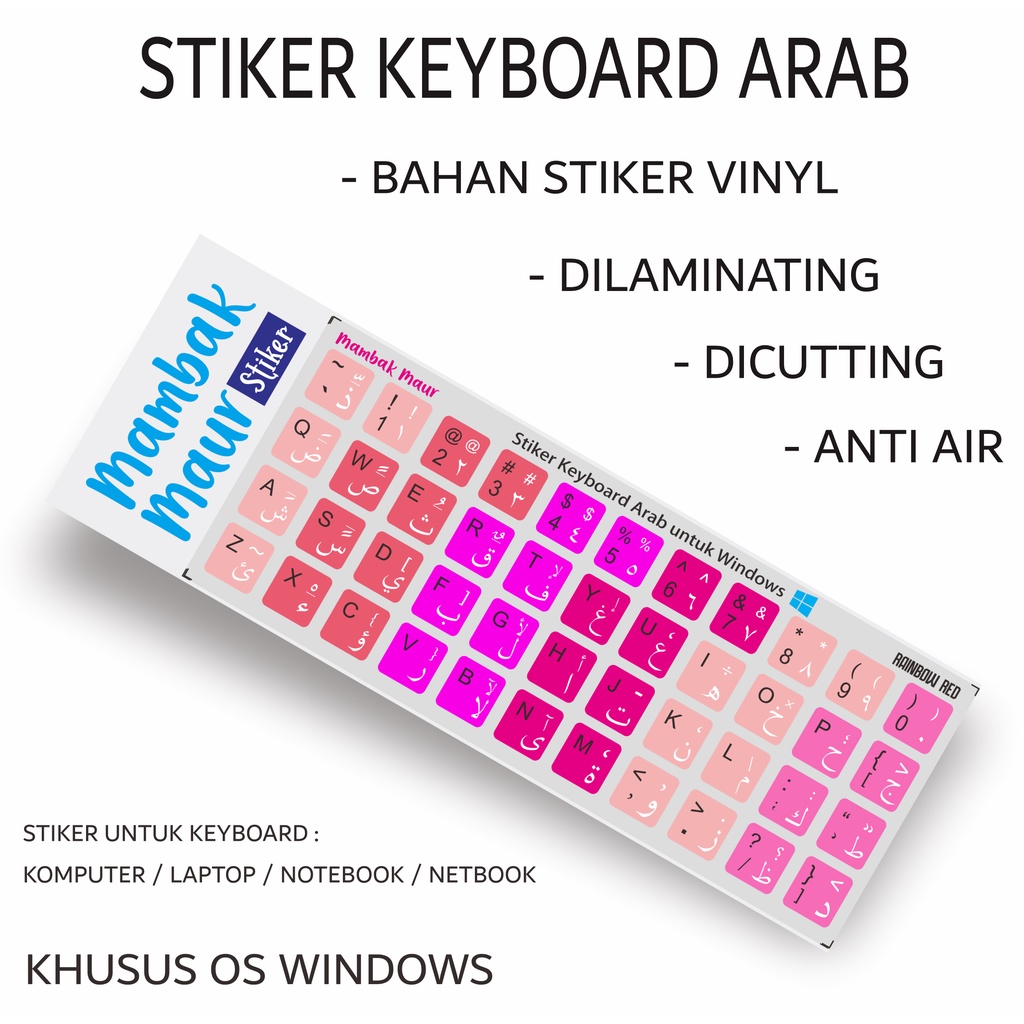 STIKER KEYBOARD ARAB WARNA BAHAN VINYL SUDAH DICUTTING DAN DILAMINATING - WARNA RANDOM CUTE