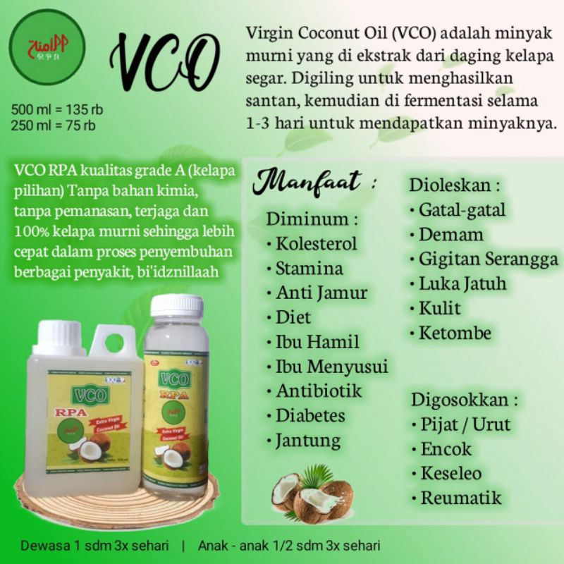 

VCO RPA 250ML Extra Virgin Coconut Oil | Minyak Kelapa Murni 100%