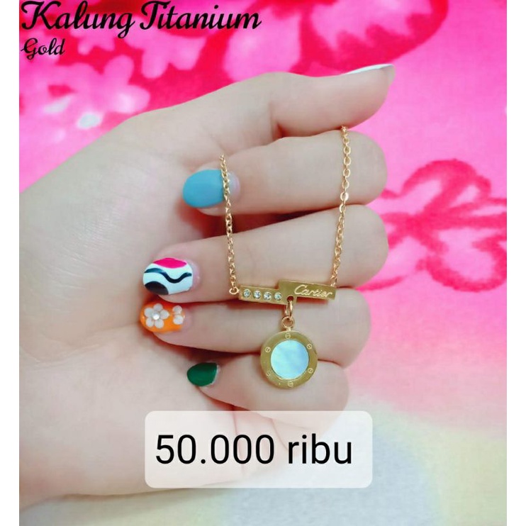 kalung titanium asli warna mas