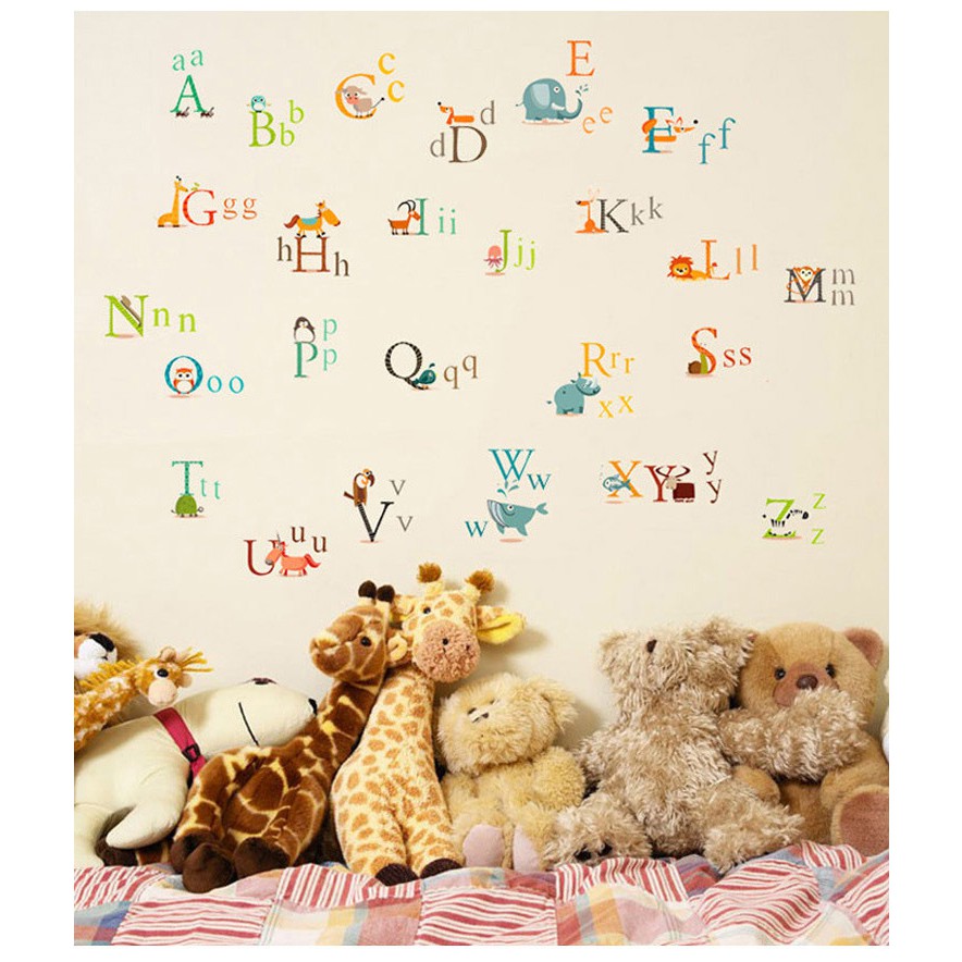 RELIZA WALLSTICKER 60X90 ALPABETH HURUF ANIMAL STUDY STICKER HIASAN DINDING AY877