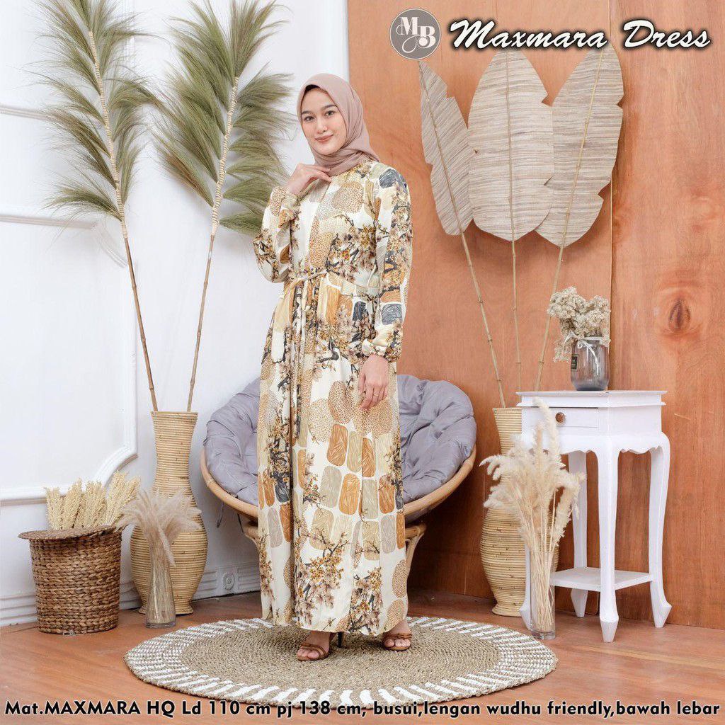 Maxmara Dress - Gamis Terbaru Maxmara Lux  Premium Dress Wanita Lengan Panjang Maxi Dress Kekinian LD 110 cm