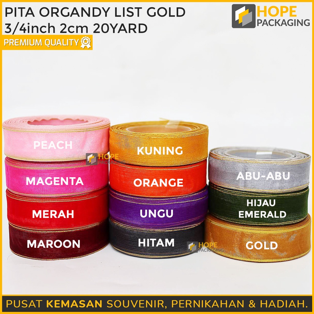 Pita Organdi List Gold 3/4inch 2cm 20yard Pita hampers / Hadiah / Gift