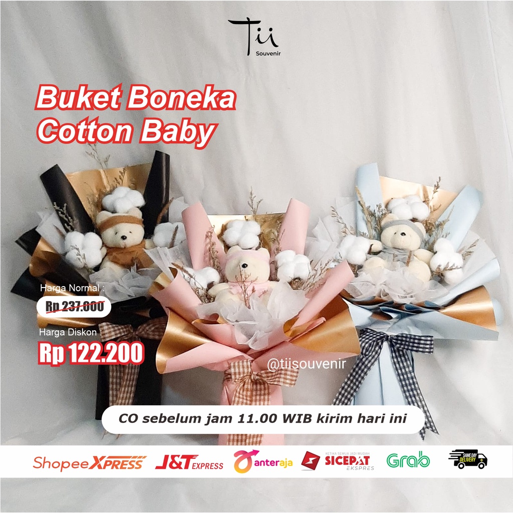 Buket Boneka Bunga Kering Dried Flower untuk Wisuda | Sidang | Sempro| Baby Newborn | Hampers Bayi | Buket Bayi | Anniversary | FREE Paper Bag Mika