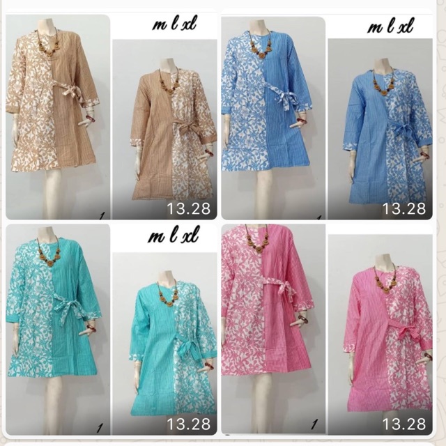 Tunik Pastel Salur Tali Longblouse Batik Cantik Lurik Modern New Modis Trendy Wanita Seragam Kerja