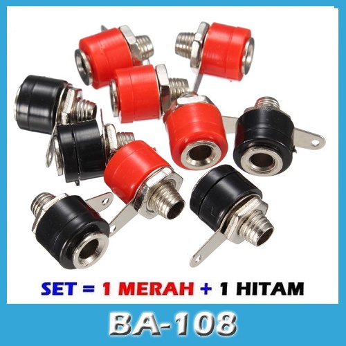 Socket Banana Sepasang 1 Pair Merah Hitam Steker Bis Sasis Female 4mm Set BA-108