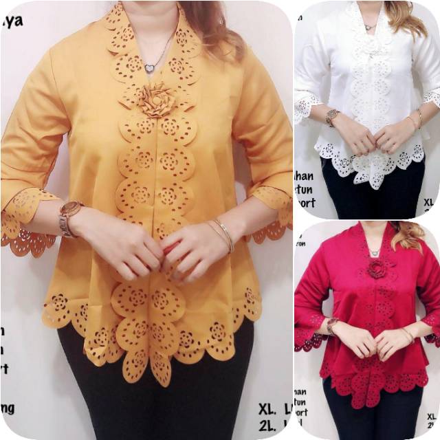 PROMO Kebaya Encim Senada Modern Katun Laser Impor Tangan Terompet