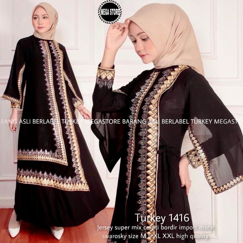 GAMIS MODERN / GAMIS TURKI / GAMIS TERBARU MURAH KEKINIAN / GAMIS  SYARI JERSEY / GAMIS HITAM BORDIR
