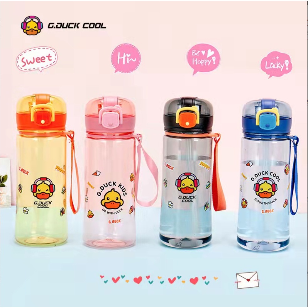 [SMALL BELL]Botol Minum Import Kualitas Tinggi/Botol Minum Lucu Motif Karakter Imut dengan Sedotan Tempat Air Minum Sedotan Straw Water Bottle Wadah/Botol minunJerami Anak Karakter duck 550ML