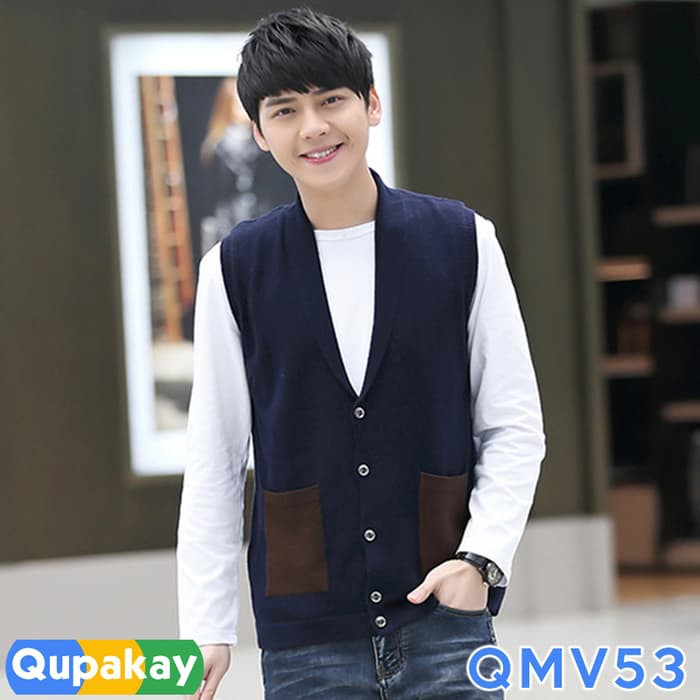 Rompi Pria Berkancing Cot Y1H5 Rompi Pria Formal Bisnis Casual Slim Fit Vest dengan Puring Premi