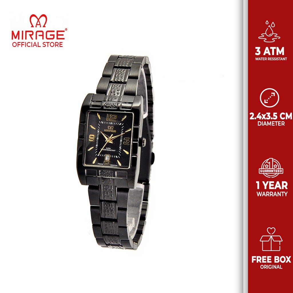 Mirage watch Official Garansi 1 TAHUN TERBARU Jam Tangan Wanita Mirage Ori Anti Air 8461 L Full Blac
