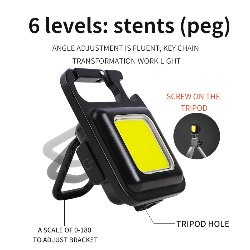 Lampu Senter LED COB Mini Portable Multifungsi USB Rechargeable Dengan Gantungan Kunci Untuk Camping / Hiking