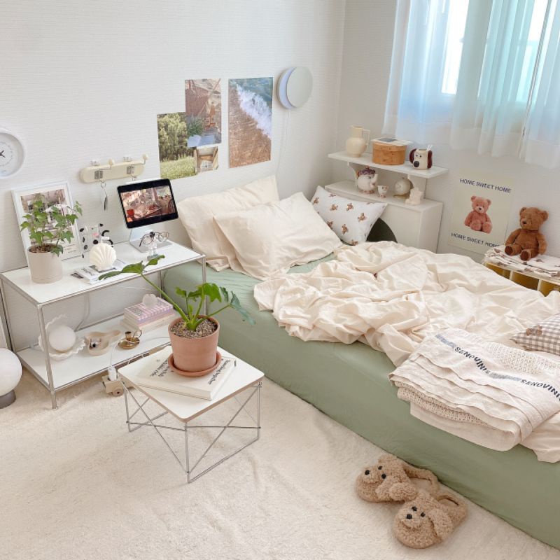 [st.saga] Sage Green Plain Bedsheet set | Set Sprei Plain Sage Green | Korean Bedsheet