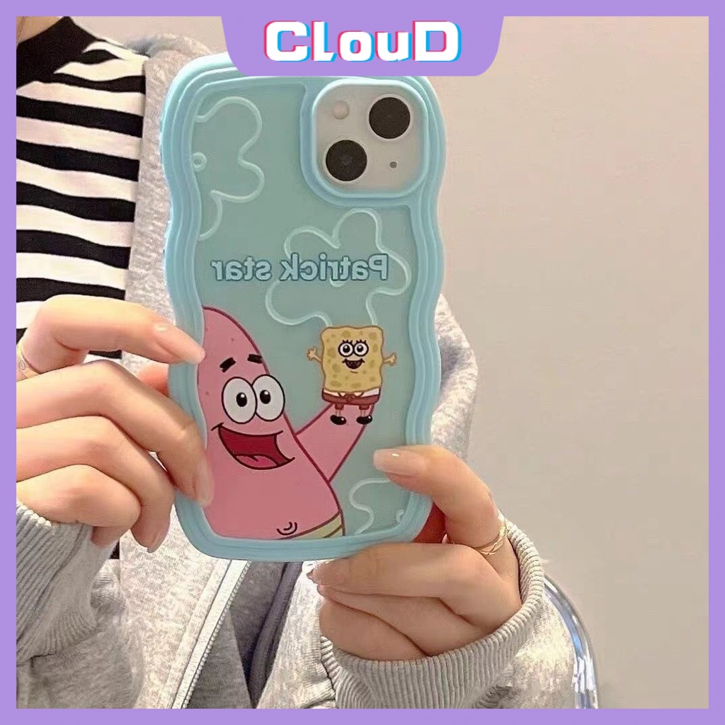 Cute Sponge Bob Case Oppo A95 A55 A33 A57 2022 A72 A35 A16 A32 A15 A9 A96 A12 A5 2020 A54 A74 A16s A12E A52 A76 A3s A16K A15s A7 A5s F9 A16E A53 Soft Wavy Edge Patrick Star Cover