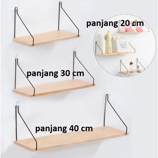 LJ 1 set Rak kayu gantung besi dinding minimalis serbaguna