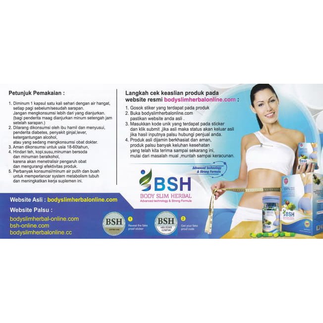 Body Slim Herbal / BSH Original 100% Tidak Original UANG KEMBALI  ASLI