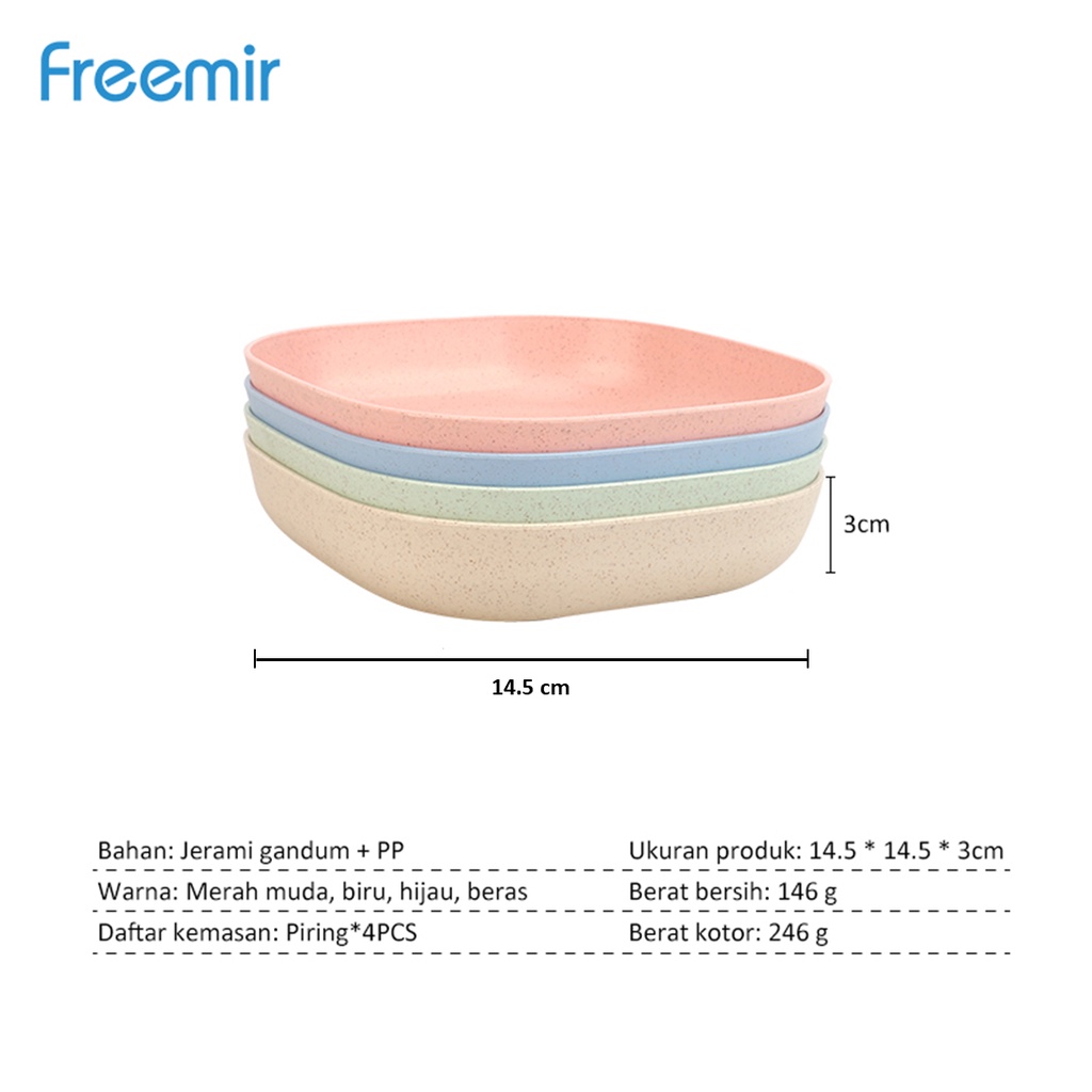 Freemir Set 4 Pcs/ Wheat Straw /Jerami Gandum /Warna Warni/ Dinner Plate Piring/ Makan Piring-8